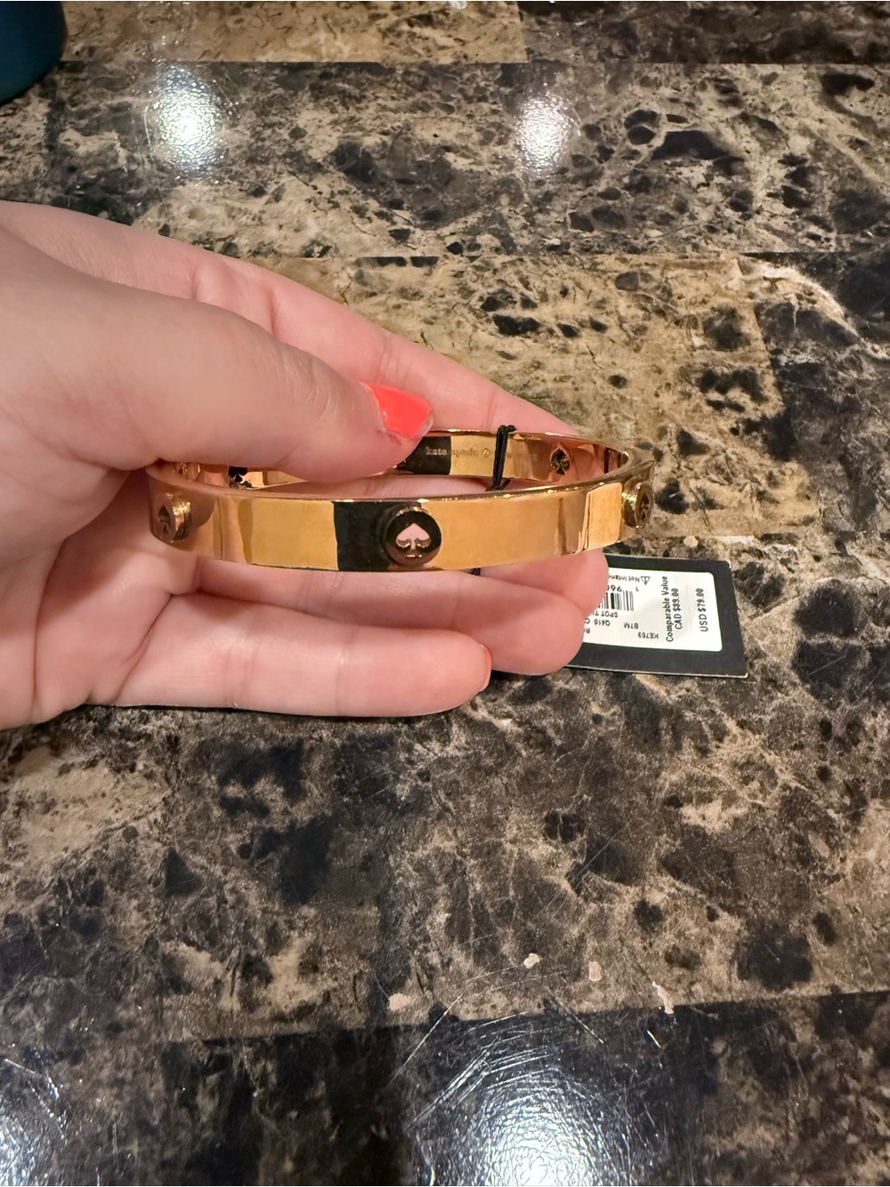 Kate Spade “Spot The Spade" Gold-Tone Hinged Bangle Bracelet - Picture 5 of 9